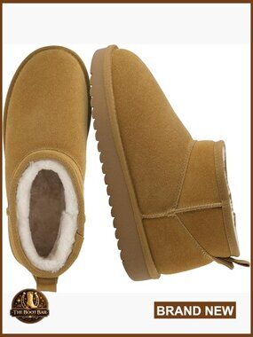 Genuine Suede Ankle Boots Memory Foam Pull On Faux Fur